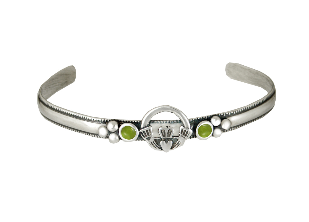 Sterling Silver Claddagh Cuff Bracelet With Peridot